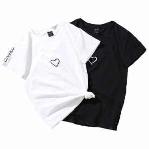 2018 Summer Couples Lovers T-Shirt For Women Casual White Tops Tshirt Women T Shirt Love Heart Embroidery Print T-Shirt Female