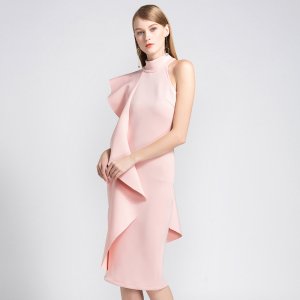 2018 Summer Womens Ruffle Sexy Lady Elegant Party Dresses Pink Woman Casual Bodycon Dress