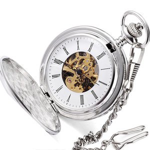 2019 custom twin opening fine polishing  men watches roman numerals high quality silver mechanical pocket watch