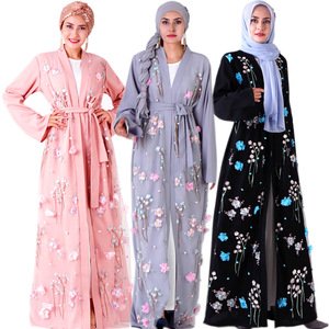 2019 eid mubarak new islamic clothing beautiful three-dimensional floral kimono open abaya