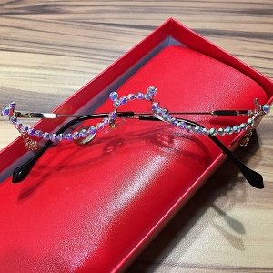 2019 Fashion eyeglasses Alloy Frame for Women Water Drop Lensless Chain Pendant Decoration Half Frame Luxury Diamond Glasses