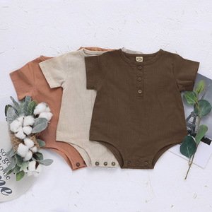 2019 fashion solid color blank linen baby boy clothes infant rompers