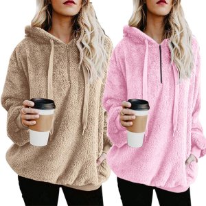 2019 fashion Warm fleece fur hoodie for women casual solid wear wholesale long sleeve pullover ladies fashion winter clothing