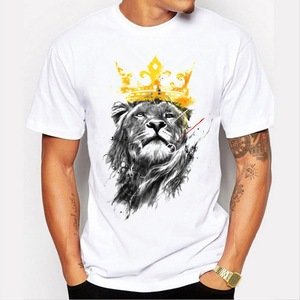 2019 High quality factory custom king lion printing design T-shirt 100% cotton white bluk clothing wholesale