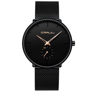 2019 Hot Sale CRRJU Luxury Top Quality Men Wristwatches Minimalist Mesh Stainless Steel Watches