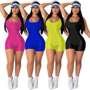 2019 hot women's sleeveless tank top in solid color short jumpsuit FM-3671