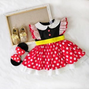 2019 Kids mickey minnie mouses cosplay costume baby girl dress  with headband birthday party clothing