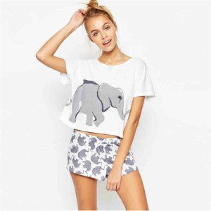 2019 Latest design ladies round neck simple Tee school girl's elephant printed crop top summer casual clothes T-shirt women