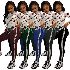 2019 latest Fashion 5 colors Women Letters Printed O Neck White Tops and Skinny Long Pants tracksuit Jogger Set