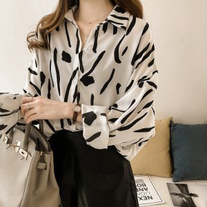 2019 Latest Fashion Spring Womens Chiffon Shirt Ladies Long Sleeve Blouse Tops Printed Wholesale
