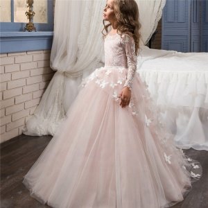2019 New arrival Handmade High Quality Girl Wedding dress Flower girl Dress Children Christening Costume Party Long Gown