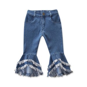 2019 New fashion girl tassel flare kids jeans girls denim pant baby boutique trousers