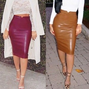 2019 New Fashion Sexy Faux Leather Skirt Women High Waist Slim Dress Pencil Party Skirt