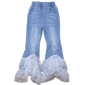2019 New Kids Girl Fashion Calf-length Jeans with Tulle Toddler Girl Jean and Tulle Patchwork Jeans Cute Boots Pants