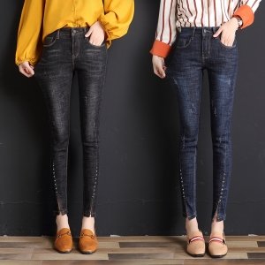 2019 new Ladies skinny jeans Ankle-Length Pants women's leggings tight pants thin pencil  ripped pants black trousers sweet girl