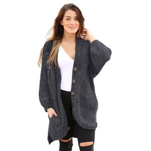 2019 new model ladies Chenille Buttoned open front Sweater knitted long cardigan women