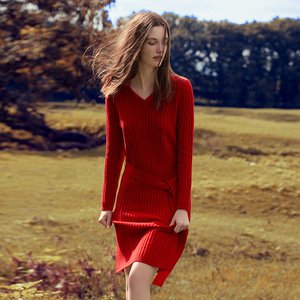 2019 V-neck knitted 100% cashmere pullover clothes women sweater dress