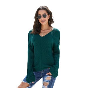 2019 V Neck Pullover Knitting Sweater Girl