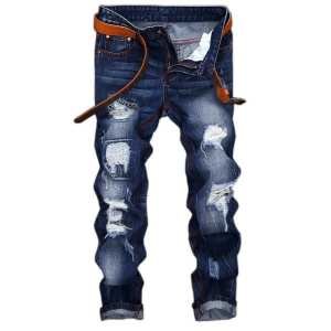 2019 wholesale Broken hole tide men's straight jeans Fashion pants wears torn  mencustom jeans