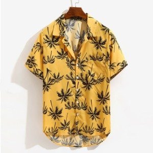 2019 Wholesale Men Short Sleeve Button Up Casual Hawaiian Beach Linen Shirts