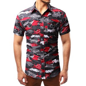 2019 wholesale summer lightweight shark camo print spread collar mens short sleeve casual shirts