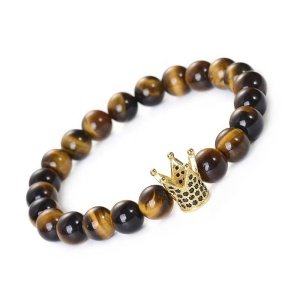 2019 Whosale High Quality Handmade Natural Tiger Eye Stone Bead Gold Plated Crown Bracelet For Men