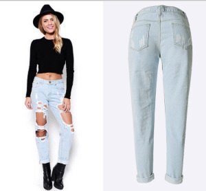 2019Amazon hottest selling fashion sexy girl ripped street style denim womens stone washed big holes damage straight jeans mujer