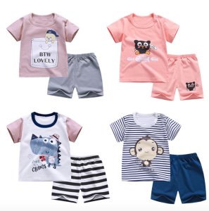 2PCS Little Boys Summer Outfits Clothes short sleeve T-Shirt Tops and Shorts Pants