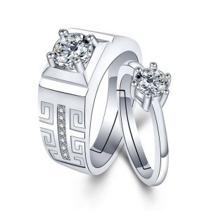 2pcs Set Couple Ring Opening Adjustable Wedding Rings Zircon Finger Circlet Women Men Fine Jewelry Girlfriend Love Noble Gift
