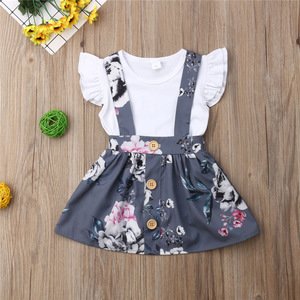 2pcs Trendy Baby Clothing Sets Girls Overalls Skirt And White Romper Set M90437