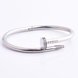316L Stainless Steel Nail Cuff Men Silver Bangle Bracelet With Small Stone