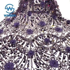 3D Sequin Flower Mesh Beaded Purple Dress French Lace Fabric Embroidery
