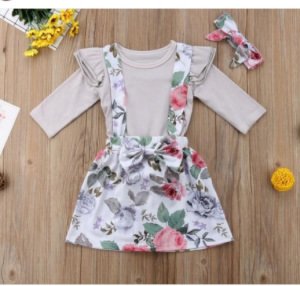 3pcs Baby Girl Set Clothes Children Overalls Skirt+Headband+ Long Sleeve Romper Clothing Kids Outfits M90418