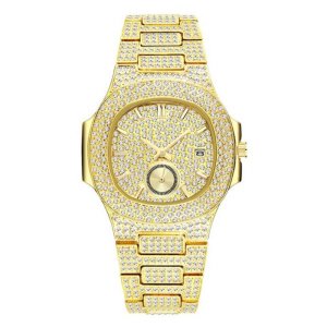 4 colors available NEW Trending 18K Gold Watch Men Chronograph Waterproof Big Hublo Steel Full Diamond Watch