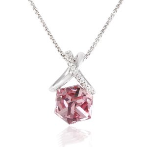43325-high end gemstone jewelry pink colored stone necklace for girl, Crystals from Swarovski