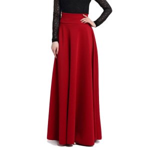 5XL Plus Size High Waist Pleat Elegant Skirt Red Black Blue Solid Color Long Skirts Women Faldas Saia YY10289