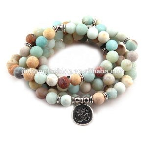 8mm Natural Stone Bead Yoga bracelet 108pc Mala Necklace Women Buddha Loctus Cross Heart OM Bracelet Men Matt Amazonite bracelet