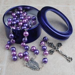 8mm Pink and Purple Glass Pearl Beads Catholic Rosary with Gift Box