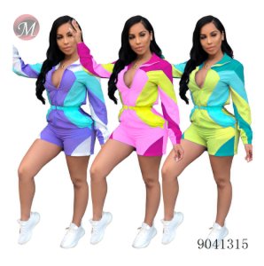 9041315 Women summer sexy contrasting color stitched sunscreen adult jumpsuits rompers 2019 women