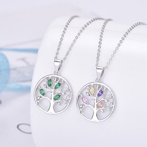 925 sterling silver jewelry colorful CZ tree of life pendant necklace