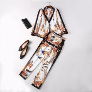 A2603 Instagram Clothes Autumn Winter  White Women Clothing Suit Two Piece Blazer Set  Print Hot Sell Coat And Pant Wholesale