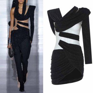 A2827 Wholesale  New Arrival High Quality Black  Women Club Wear Long Sleeve Sexy Nets Tight Bodycon Top