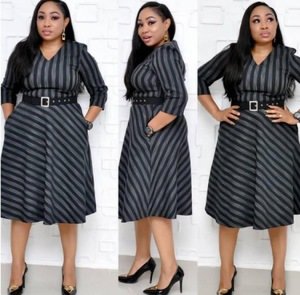 African  plus size Striped A-line dresses African women's dresses
