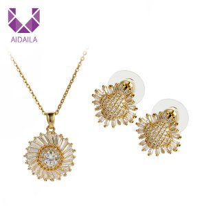 AIDAILA Gold Jewelry Women 18K Gold Plated Sunflower Necklace Set For Gift