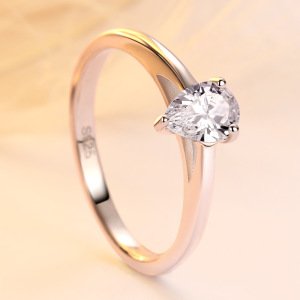 Amazon Hot Selling Branded Women Jewelry White Gold Plated Pear cut CZ Rings in Sterling Silver
