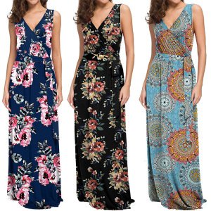 APHACATOP Women's Short Sleeve Loose Floral Casual Maxi Dresses