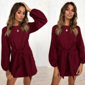 Autumn and winter new casual straps long-sleeved dress women's clothing