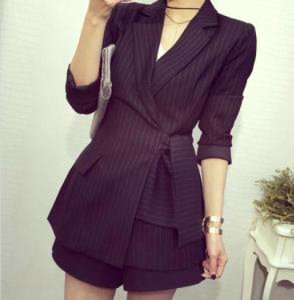 Autumn High Quality Slim Formal Office Work Suit Long Korean Women Blazer Suit With Sashes