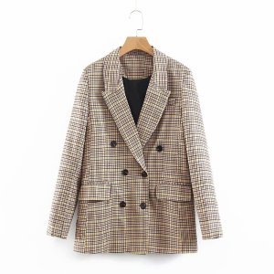 Autumn ladies blouse new plaid casual coat long sleeve blouse double-breasted blazer
