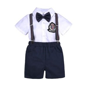 Baby clothes boy gentleman suit bow tie short sleeve shorts summer two-piece newborn baby boy clothes